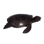 Wooden Turtle Statue Figurine Dark Brown Hand Carved Crafted 9" Long Vintage