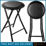 BLACK FOLDING STOOL SOFT PADDED CUSHIONED SEAT FOLDING FREESTANDING METAL FRAME