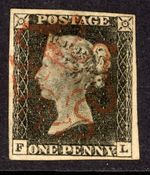 GB stamp, 1840, Queen Victoria SG2, Penny Black 1d from Plate 1b