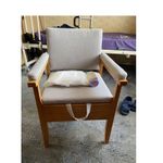 Wooden Bedside Commode Chair with Removable Seat, Lid, Beige Grey