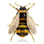 Art Deco Style Bumble Bee Brooch Insect Black Gold Tone Lapel Pin Bug