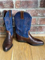 Vintage Billy Joe Denim & Leather Western Boots + Boulet Key Fob - Size 38