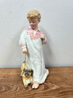 Pug Heubach Germany Mark Dog & Boy Figurine Painted Porcelain