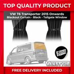 FITS VW T6 15  TRANSPORTER FITTED BLACKOUT FABRIC TAILGATE WINDOW CURTAIN BLACK