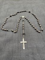 Vintage Wooden Beaded Catholic Rosary Beads Silver Tone Crucifix & Centerpiece