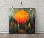 SUNRISE IN FOREST ABSTRACT SQUARE CANVAS ART FLOAT EFFECT/FRAME/POSTER PRINT