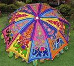 Garden Parasols Elephant Embroidered Indian Outdoor Sun Shade Patio Umbrella 72