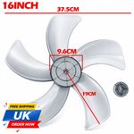 16 Inch Fan Blade 5 Leaf Plastic Replacement with Nut cover Stand Fan spare UK