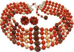Vintage Jewelry Set Necklace Earrings Clip On Multi Strand Candied HONG KONG 15