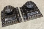 2 Old Cabinet Latches Brass Cast Knob Handle Iron Victorian Lattice 1890 Patent