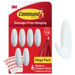 Command Designer Hooks Medium White Pack Of 6 Hooks & 9 Self Adhesive Strips