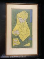 LORENZ GALLERY Painting Amen Irving  Woodblock SIGNED Boy w/ Shears Bethesda MD