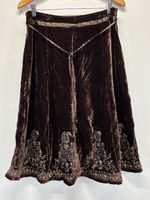 Vtg Y2K Forest Fairy Velvet Skirt Women’s 10 Chocolate Brown Embroidered Midi