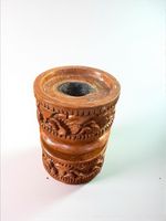 Vintage MCM Carved Teak Candlestick Holder: Wood Table Decor