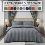 100% Egyptian Stripe Duvet Covers Luxury Bedding Set Bed Sheet & Pillowcase 4Pcs