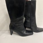 Vintage 90s Leather Mid Calf Boots Square Cap Toe Block Heel Size 39 Brazil