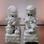 Pair of VTG Chinese Blanc De Chine Porcelain Numbered FOO DOGS Temple Guardians