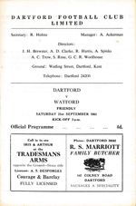 DARTFORD v Watford (Friendly) 1963/1964 - Football Programme
