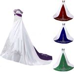 Strapless Wedding Dress Bead Embroidery Satin White Purple Vintage Bridal Gown