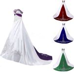 Wedding Dress A Line Strapless Bead Embroidery White Purple Vintage Bridal Gown