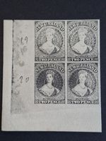 NEW ZEALAND 1855 2d CHALON HAUSBERG BLACK  ON CARD. Row 19 & 20, COLUMUM 1 & 2