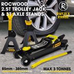 Trolley Jack 2.5 Ton Tonne Low Profile Hydraulic & Axle Stand Set 3 Ton Garage