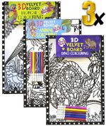 3 Pack Velvet 3D Art Colouring Board Large 10"x 15" Dinosaur Animal Fun Art Gift