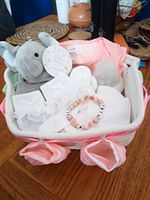 Baby Girl Gift Basket 0-3 Months Pink White Grey Soft Toy Bottle Accessories