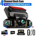 4 Channel Dash Cam 360° Front Rear Inside DashCam, FHD 1080P Car Camera 128GB