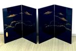 Vintage Japanese Folding Screen Byobu Black Lacquer Style Gold Sansui Rare Sado