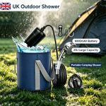 9000mAh 25L Camping Shower Rechargeable Portable Shower Pump + Foldable Bucket