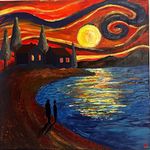 Contemporary Landscape painting The Night Walk Acrylic on canvas 40x40cm