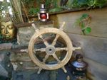 Large Hard Wood Ships wheel 24"  Wooden With Metal Nautical maritime Home Decor