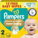 Pampers Premium Protection New Baby Size 2, 240 Nappies, 4kg-8kg