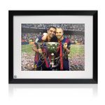 Andres Iniesta and Xavi Hernandez Signed Barcelona Football Photo. Framed