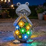 FROG GARDEN SOLAR STATUE ORNAMENT RESIN GARDEN DECOR 24CM TALL BALCONY OUTDOOR