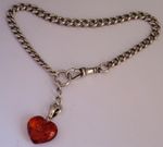 Antique solid silver pocket watch albert chain bracelet,silver & amber heart fob