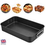 Non-Stick Deep Roasting Tin Large Oven Baking Tray Pan Handles Turkey Meat Dish