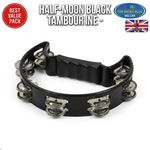 Bryce Half Moon Tambourine with Double Jingles & Comfy Handle Grip Black  Finish