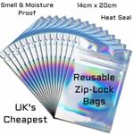** 14cm x 20cm IRIDESCENT HOLOGRAPHIC FOIL ZIP LOCK MYLAR BAGS HEAT SEALABLE **