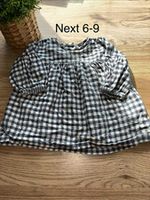 NEXT Girls Blue White Gingham Cotton Woven A-Line Long Sleeve Dress 6-9M