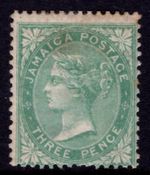 JAMAICA 1860-70 3d GREEN, SG 3, MINT O.G., CAT. £160
