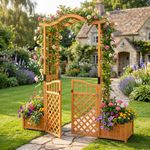 210 cm Wooden Garden Arch Arbour with Gate and 2 Planter Boxes