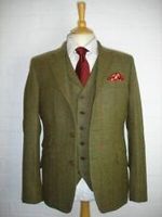 3 Piece Men's Suit Olive Green Tweed Plaid Prom Vintage Tuxedos Wedding Suits