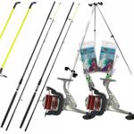 Sea Fishing Set up 2x 12ft Beachcaster Rods & Reels Extendable Tripod & Tackle