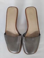 Vintage Nicole Farhi Grey Leather Square Toe Kitten Heel Shoes Mules | 37 4