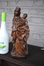 Antique neo gothic wood carved 19thc madonna statue figurine religious