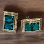 925 Sterling Silver Vintage Cuff Links DA VINCI Green Emerald cut Crystal slx
