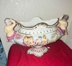 Capodimonte Centrepiece Bowl Pedestal Cherub Handles White Purple Gold 27-C