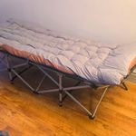 XXL Foldable Camping Cot with Pad, Grey Oxford Fabric, Metal Frame, Bag 200 X 80